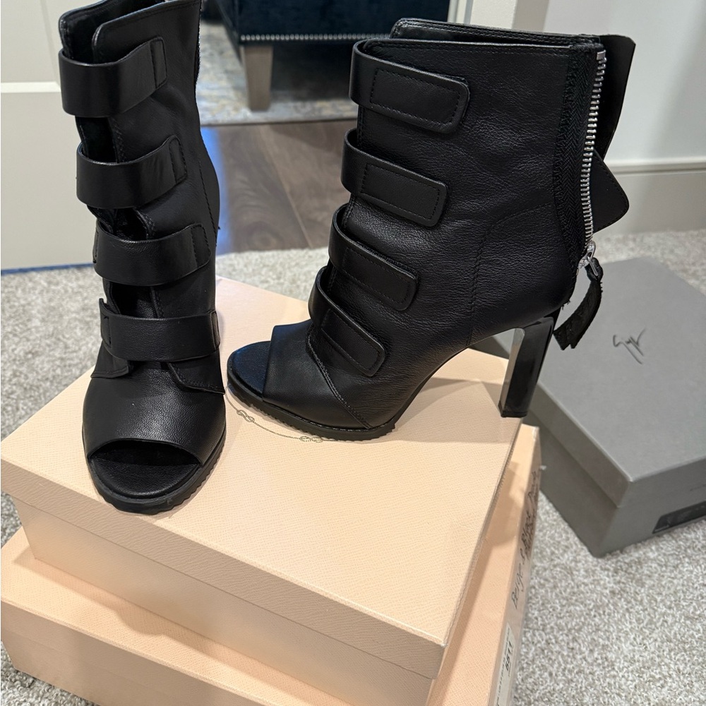 Dkny Black Heeled Peep Toe Boots with Ankle Height